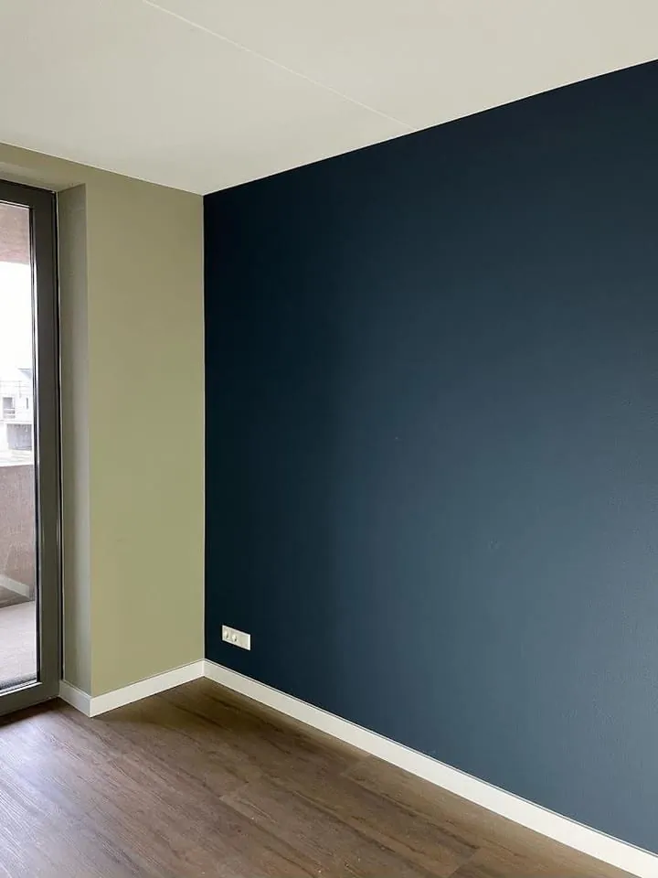 Woonkamerwand in diep donkerblauw